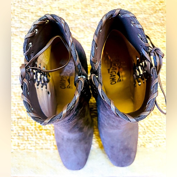 SALVATORE FERRAGAMO. Women’s Brown Suede Ankle Heeled Boots - Picture 4 of 6